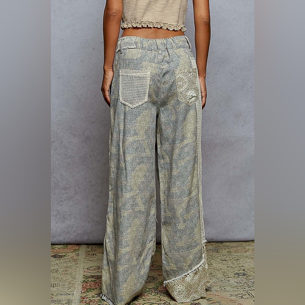 NWT POL Patchwork Boho Patch Crochet Wide Leg Cam… - image 9